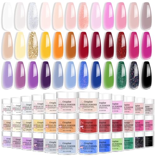 36 Color Acrylic Nail Powder Set, Acrylic Powder Nail Art 3D Sculpture French Extension for No Lamp Needed, Professional Salon Quality, Bubble Free & Long Lasting