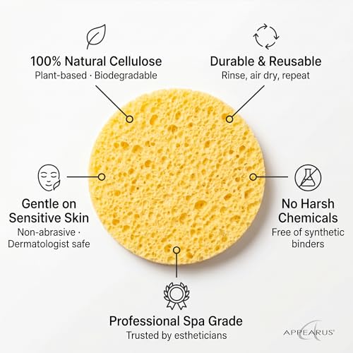 Natural Yellow Compressed Cellulose Facial Sponges - 50 Count, Reusable & Gentle for All Skin Types