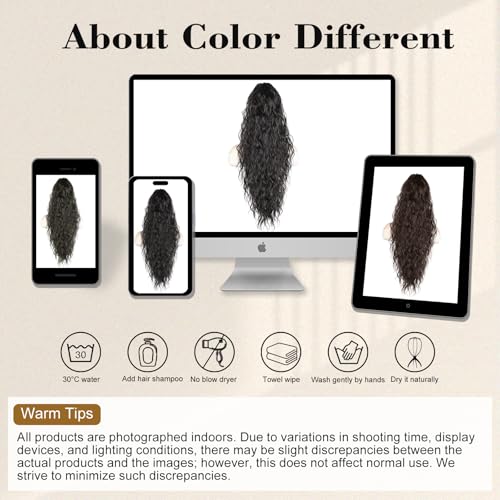 Black 26 Inch Curly Ponytail Extension with Claw Clip - Natural Look