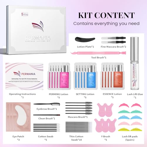 PERMANIA Eyelash Lift Kit, Natural Curling and Lifting Effect Lash Lift Kit & Brow Lamination Kit Fast Perming with Easy Instructions