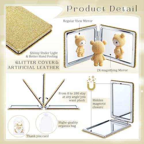 Gold Compact Mirrors 24 Sets with Thank You Tags & Organza Bags Wedding Party Favors