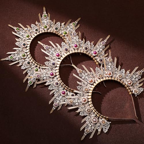 Handmade Spiked Halo Crown - Sun Goddess Headband with Zip Tie - Yellow