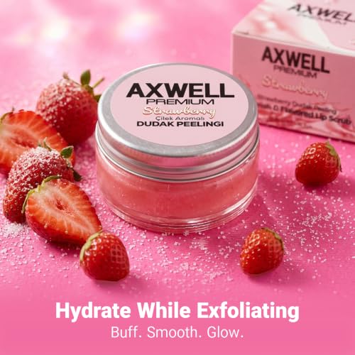 Axwell Lip Scrub for Dry Lips - Strawberry Exfoliant with Salt Crystals & Vitamin E, 1 fl oz