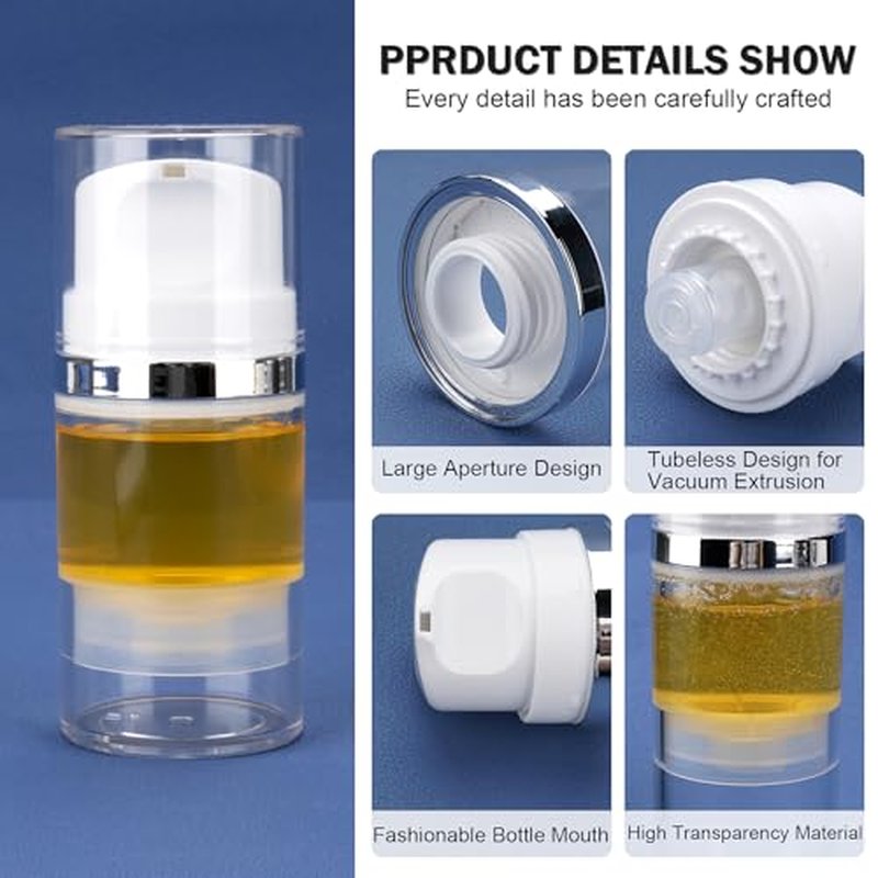 Cosywell Airless Pump Bottles 1.7oz/50ml 6 Pack Pump Bottle Dispenser Empty Moisturizer Airless Pump Jars Cosmetic Pump Container Travel Pump Bottles for Shampoo Lotion Cream(Clear)