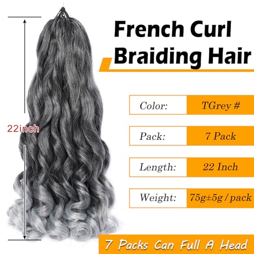 Colorful Queen 22 Inch Ombre Grey French Curl Braiding Hair - Pre-Stretched Synthetic Extensions