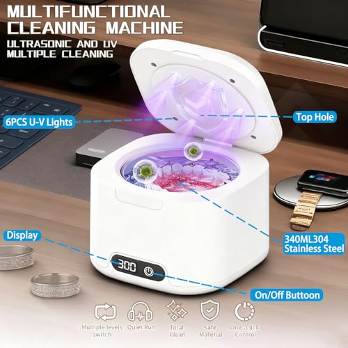 Pozlle Ultrasonic Retainer Cleaner Machine White-1 49kHz Dental & Oral Appliance Cleaner