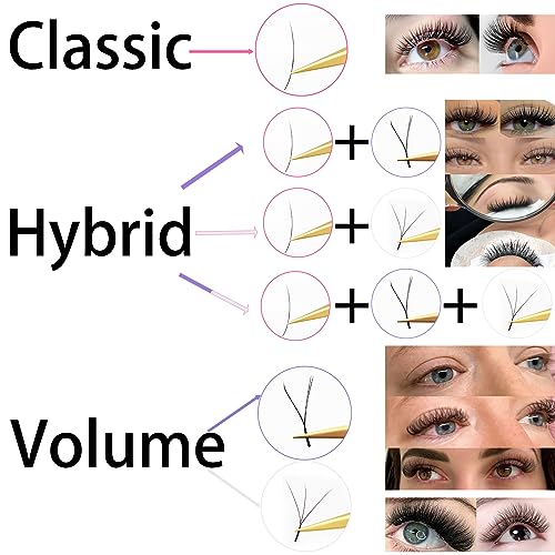 Eyelash Extensions Set, 3 Pieces Individual Hybrid Volume Premade Lashes, (Classic + YY Lashes + W-3D Lashes) 0.07 D Mix Black, for Practice, Cost-Effective, Beginner Lash Artists Friendly