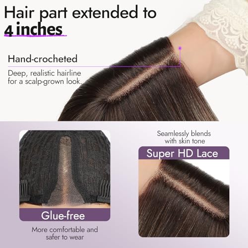 Eawwii Highlight Brown Wigs for Women 26 Inch Wavy Lace-Free Glueless Wig with Blonde Highlights