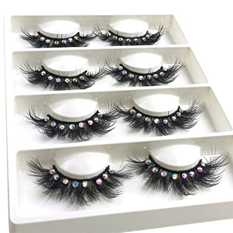 False Eyelashes with Glitter Rhinestones On, Bling Lashes 2023 Sparkle Full Strip Mink Eyelash 4 Pairs¡¦ (AF08bling)