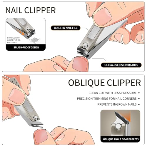 8-in-1 Manicure Pedicure Grooming Kit Stainless Steel Nail Clipper with Leather Case