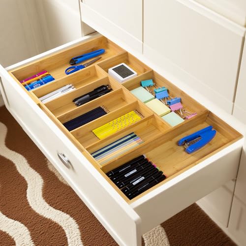 Large Bamboo Drawer Organizer for Kitchen Cutlery & Flatware - Expandable