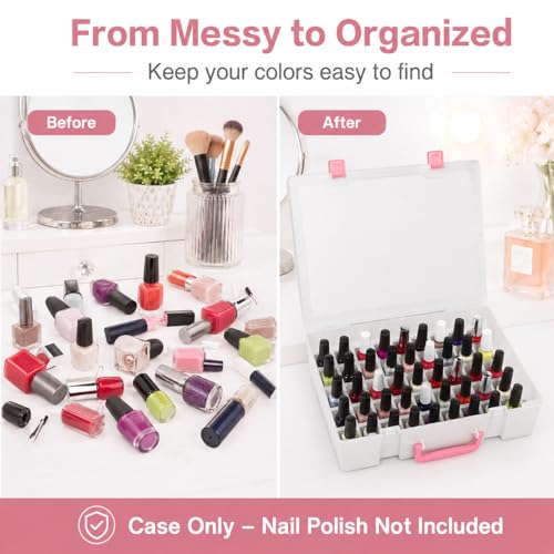 FULLCASE White 54-Bottle Nail Polish Organizer Case with Removable Foam