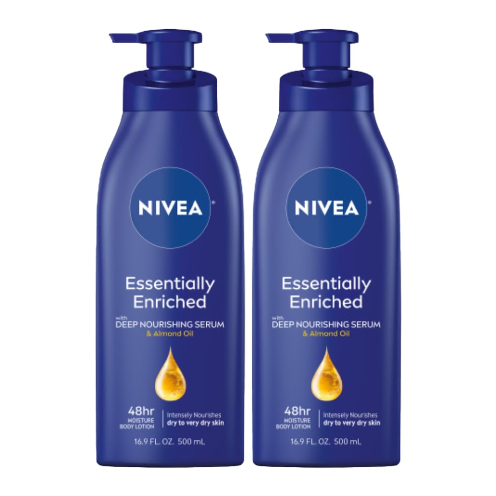 NIVEA Essentially Enriched Body Lotion for Dry Skin, Pack of 2, 16.9 Fl Oz Pump Bottles