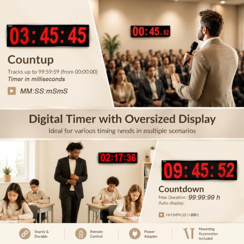 28-Inch Digital LED Wall Clock with Remote Timer Indoor Outdoor Use Large Display