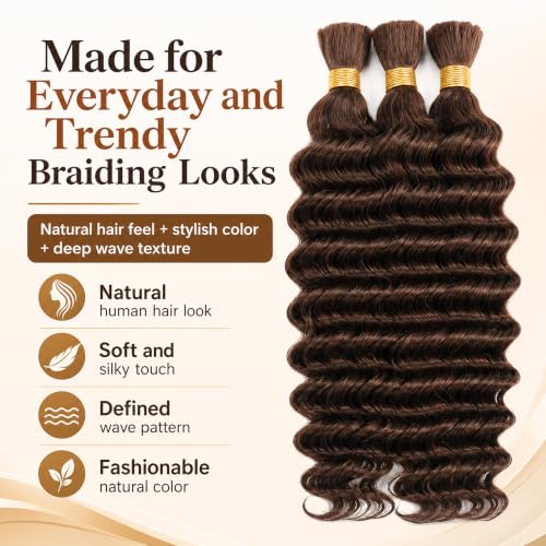 Human Braiding Hair Bundles for Boho Knotless & Goddess Styles - 22 Inch Dark Brown #4-BRD-D
