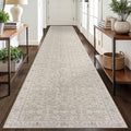 SIILOOM 2.6x18 ft Washable Non Slip Area Rug for Hallway & Kitchen - Cream/Beige/Yellow/White/Grey, Vintage Floral Pattern