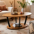 Manora Rustic Oval Coffee Table with Storage Shelf - Brown, 2-Tier Farmhouse Design
