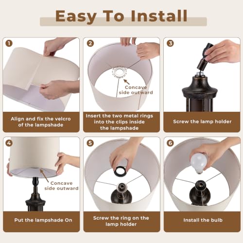 Seealle 24-inch Farmhouse & Industrial Table Lamp with Oat Shade & Bronze Base - Dual LED Night & Task Light, Black