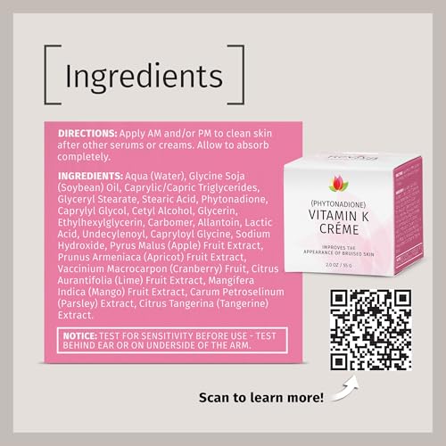 Reviva Labs Vitamin K Cr?me for Bruising, Under-Eye Dark Circles, and Wrinkles with Soybean Oil and Natural Fruit Extracts - 2 Oz, for Skin and Face
