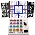 Blue Glitter Temporary Tattoo Kit for Kids & Teens with 74 Stencils & Body Glue