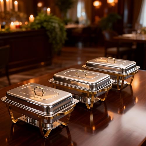Gold Stainless Steel Buffet Chafing Dishes Set - 2 Pack 9 Quart Food Warmers