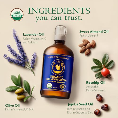 8oz Organic Body & Face Oil for Dry Skin - Natural Moisturizer with Cold Pressed Almond, Olive, Jojoba, Rosehip, Vitamin E & Lavender - After Shower Body Oil - Variation of THIS listing