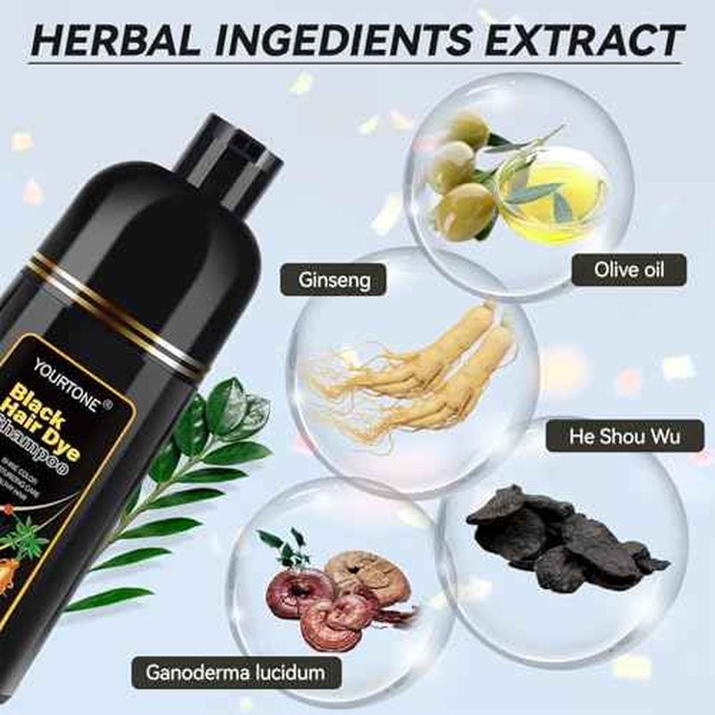 Black Hair Dye Shampoo Instant & Easy 3-in-1 Hair Color Solution for Men and Women - Herbal Formula, Ammonia-free, Lasts 30 Days - 16.90 oz