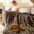 Faux Rabbit Fur Throw Blanket - 90x90 Inches, Cocoa Brown, Reversible & Ultra Soft