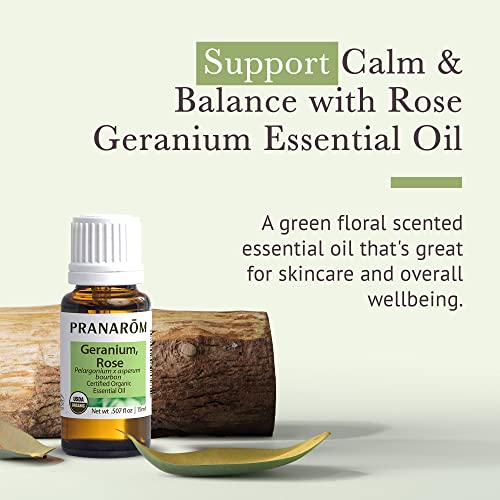 Pranarom Organic Rose Geranium Essential Oil 15ml (0.5 Fl Oz) for Aromatherapy & Skincare