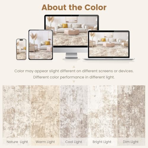 8x10 Abstract Washable Area Rug for Living Room - Brown, Non-Slip Backing, Soft & Stain-Resistant