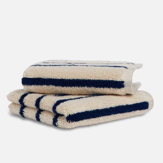 Brooklinen Super-Plush Turkish Cotton Washcloths Set of 2 Cotton, 820 GSM, Highly Absorbent, Machine Washable, Perfect for Home & Bathroom (13" x 13", Striped Navy)