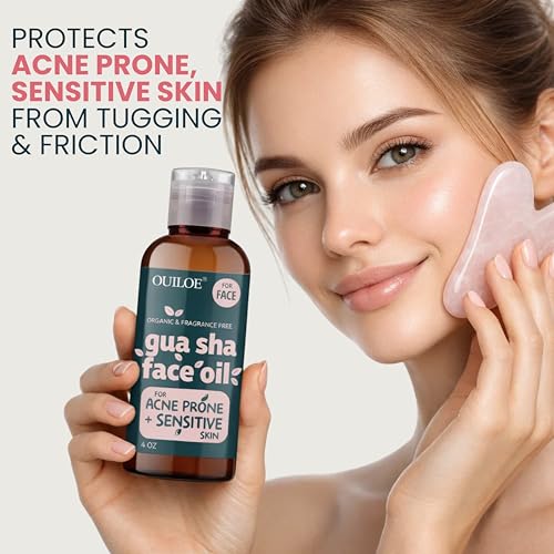 Gua Sha Oil for Sensitive and Acne Prone Skin - Non Comedogenic Face Oil for Gua Sha Massage - Unscented Lymphatic Drainage Oil for Face - Non Greasy, Natural, Lightweight, 4oz
