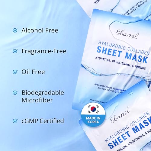 Ebanel 40 Pack Collagen Face Mask with Hyaluronic Acid, Vitamin C, Peptide, Aloe, Instant Brightening Hydrating Face Masks Skincare Korean Sheet Mask, Skin Firming, Lifting Anti Aging Facial Masks