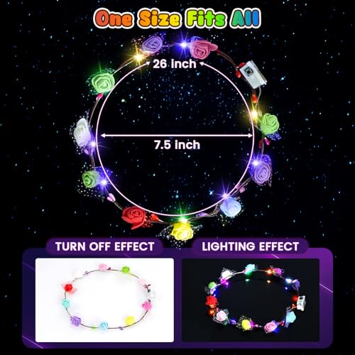 60PCS Light Up Flower Crown Headbands LED Flower Crowns for Parties & Weddings - Bright & Adjustable