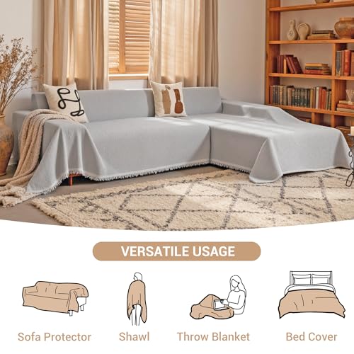 Oversize Couch Cover for Sectional Sofa - Light Grey XX-Large 71x118+91x134, Washable Furniture Protector