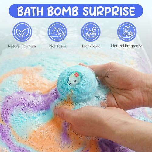 Kids Bath Bombs with Surprise Toys - Natural, Vibrant & Skin-Friendly (12 Pack)