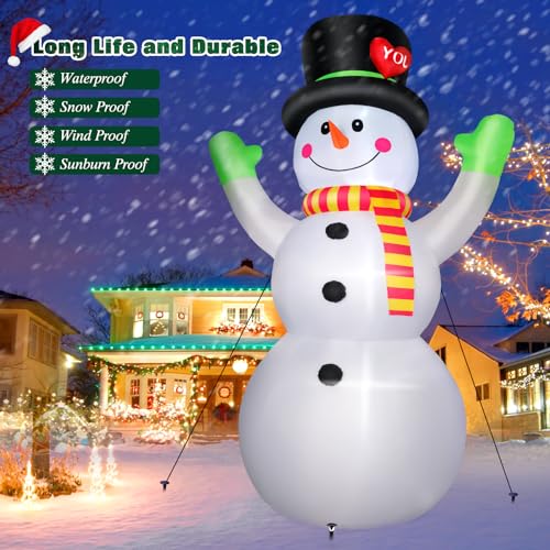 10 FT Inflatable Snowman Christmas Yard Decor with Bright LED Lights Outdoor Holiday Display