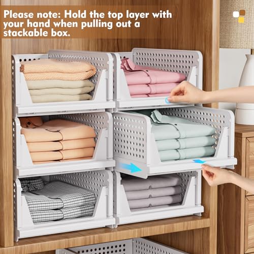 SNSLXH Pink 5 Pack Stackable Closet Organizer Bins - Foldable Storage Containers
