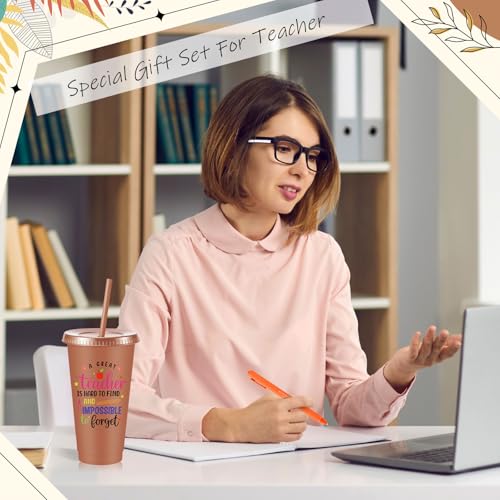 Pickmesh Teacher Appreciation Gift Set with Morandi Inspirational Straw Cup 24oz & Accessories