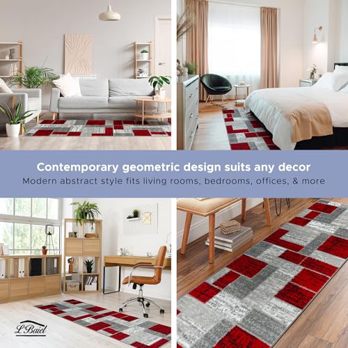 L'Baiet Verena Red & Grey Geometric Area Rug 8' x 10' - Modern Living Room Carpet