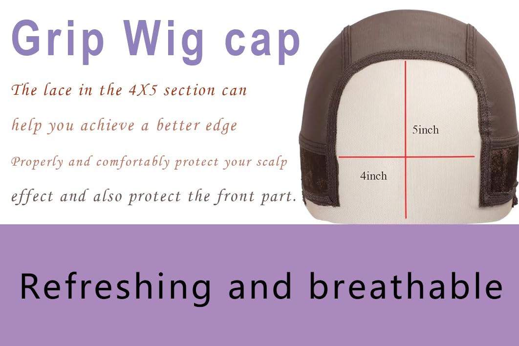 Qilix Women Lace Wig Grip Cap，Adjustable & Reinforced Lace Wig Grip Band by Hairline, Comfortable and Secure Glueless Velvet Headband, （light'brown black） (Brown)