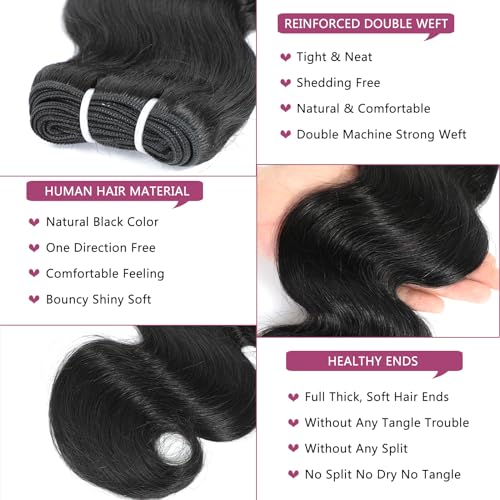 Body Wave Human Hair Bundles - 16 Inch 100% Virgin Brazilian Black Hair