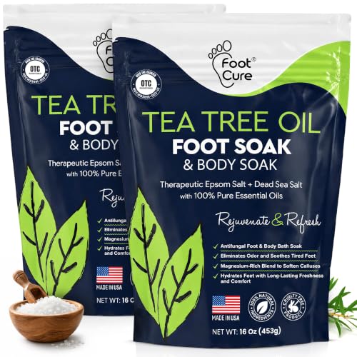 Tea Tree Oil Epsom Salt Foot Soak for Toenail Fungus & Tired Feet - 16oz Pack of 2