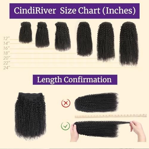 CindiRiver 22 Inch Afro Kinky Curly Clip-In Hair Extensions for Women, Remy Human Hair, #1B, 8 Pcs with 20 Clips