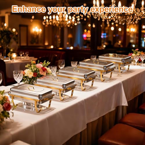 Gold Stainless Steel Buffet Chafing Dishes Set - 2 Pack 9 Quart Food Warmers