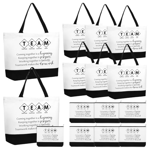 Cunno 12 Pcs Team Appreciation Tote Bag Women Employee Gift Team Together Canvas Makeup Bags for Worker Staff Coworker Nurse Teacher