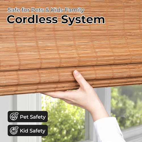 Blackout Cordless Bamboo Roman Shades 42 3/4x64 in Papara Carbon - UNISHADES