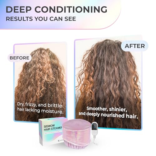 SISWOW Hair Steamer Heat Cap for Deep Conditioning, 10-Level Temperature Control, Portable Waterproof Hair Treatment Cap