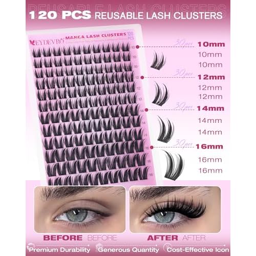 EYDEVRO Bunny Lash Clusters Manga Eyelash Clusters Wet Look Fairy Wispy Cluster Eyelash Extensions Anime Cluster Lashes 120 Pcs 10-16mm C Curl DIY Lash Extensions