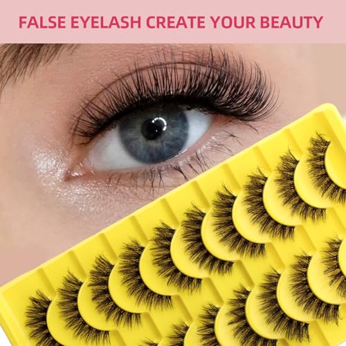 FADLASH False Eyelashes Natural Look ???? ?????????? Fluffy Lashes Cat Eye Lashes with Black Bond 3D Volume Strips Lashes Soft Fake Lashes (LZ201)